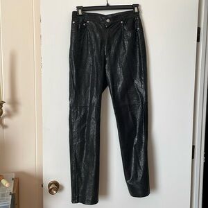 Ladies Black Leather Crocodile Embossed  Fully Lined Pants Sz 10